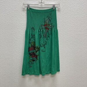 Dynamic USA Dress Women XS S M OS Green Strapless Smocked Trust Love Embellished